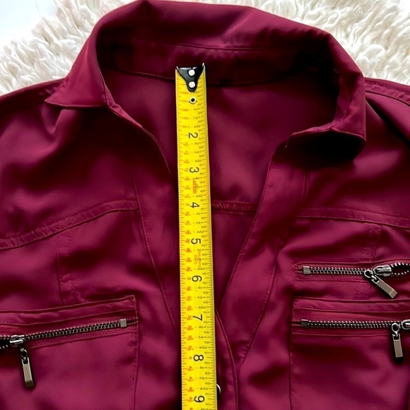 Bebe Burgundy Button Down Zip Pocket 3/4 Sleeve. Sz S πββοΈππ» - Picture 14 of 15